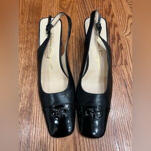 Vintage Salvatore Ferragamo Peggy Leather & Patent Leather Slingback Pumps, 8